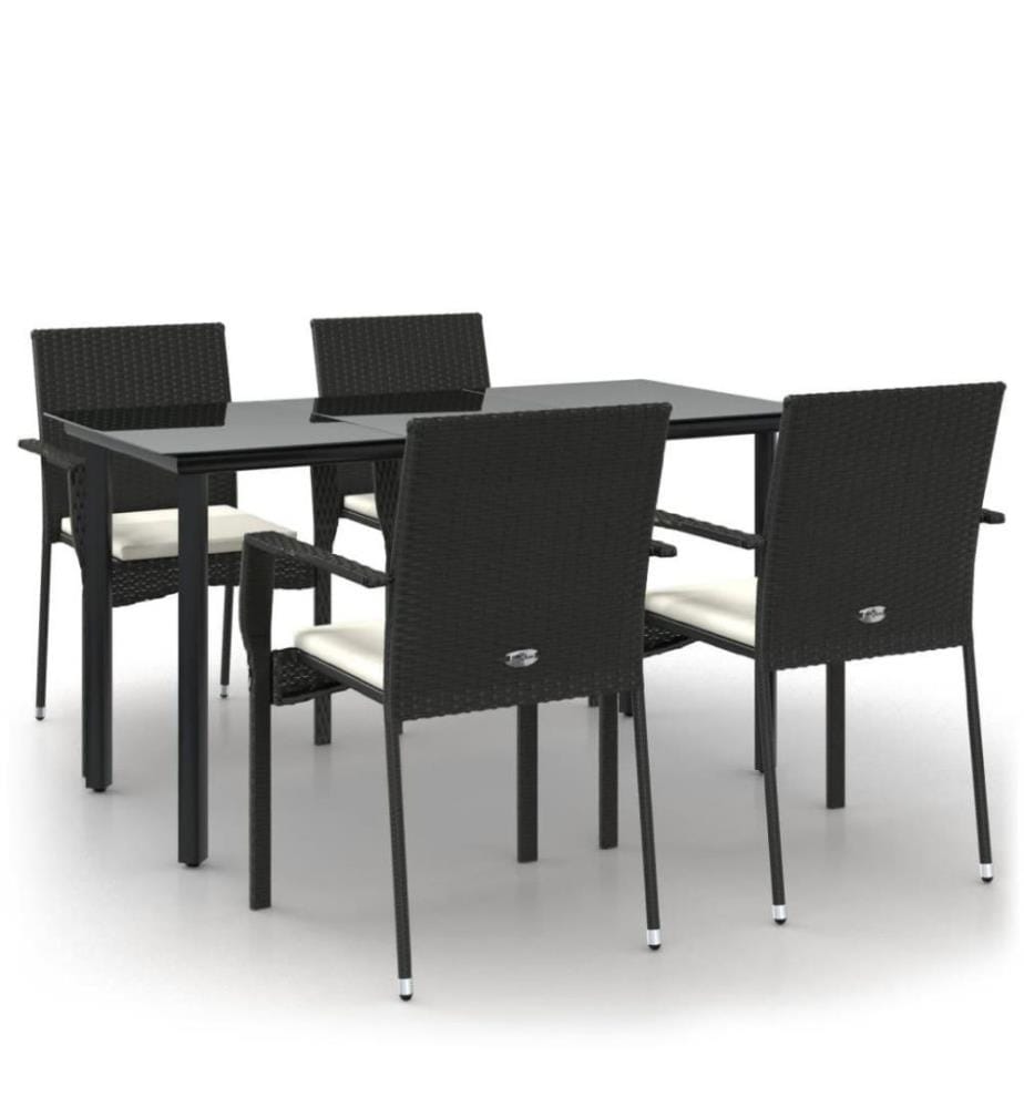 5-tlg. Garten-Essgruppe mit Kissen Schwarz Poly Rattan