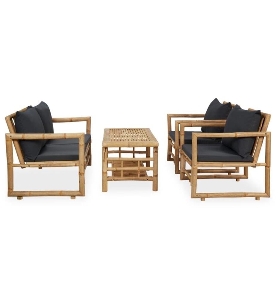 4-tlg. Garten-Lounge-Set mit Auflagen Bambus