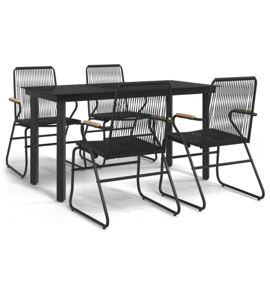 5-tlg. Garten-Essgruppe Schwarz PVC Rattan