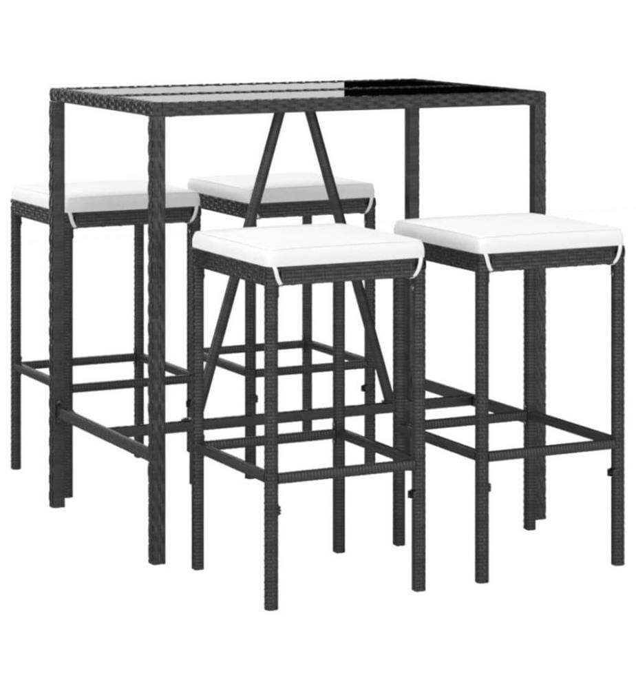 5-tlg. Gartenbar-Set mit Kissen Schwarz Poly Rattan