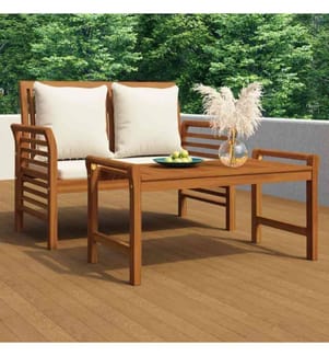 2-tlg. Garten-Lounge-Set mit Cremeweissen Kissen Massivholz