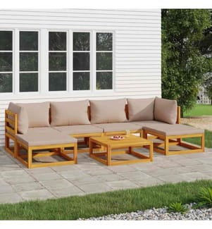 7-tlg. Garten-Lounge-Set mit Taupe Kissen Massivholz