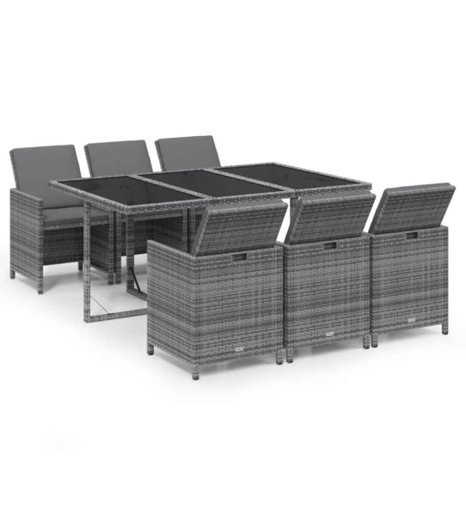 7-tlg. Garten-Essgruppe mit Kissen Poly Rattan Grau