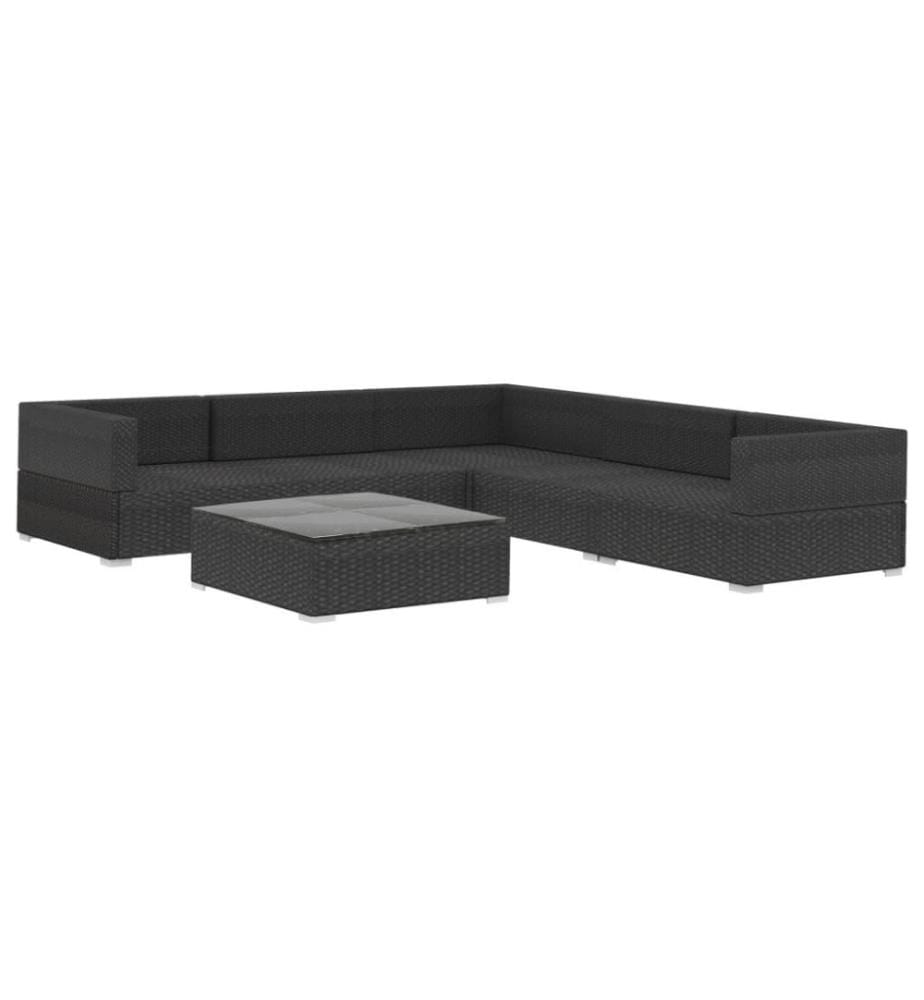 6-tlg. Garten-Lounge-Set mit Auflagen Poly Rattan Schwarz