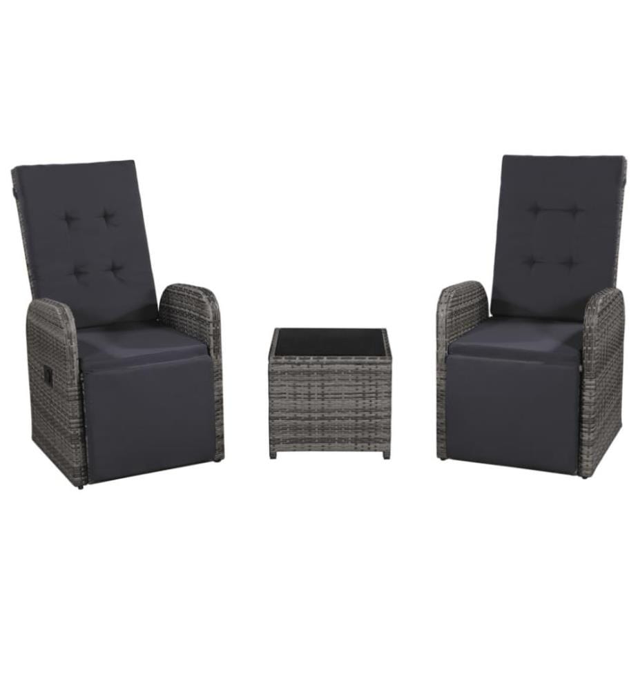 3-tlg. Bistro-Set mit Auflagen Poly Rattan Grau