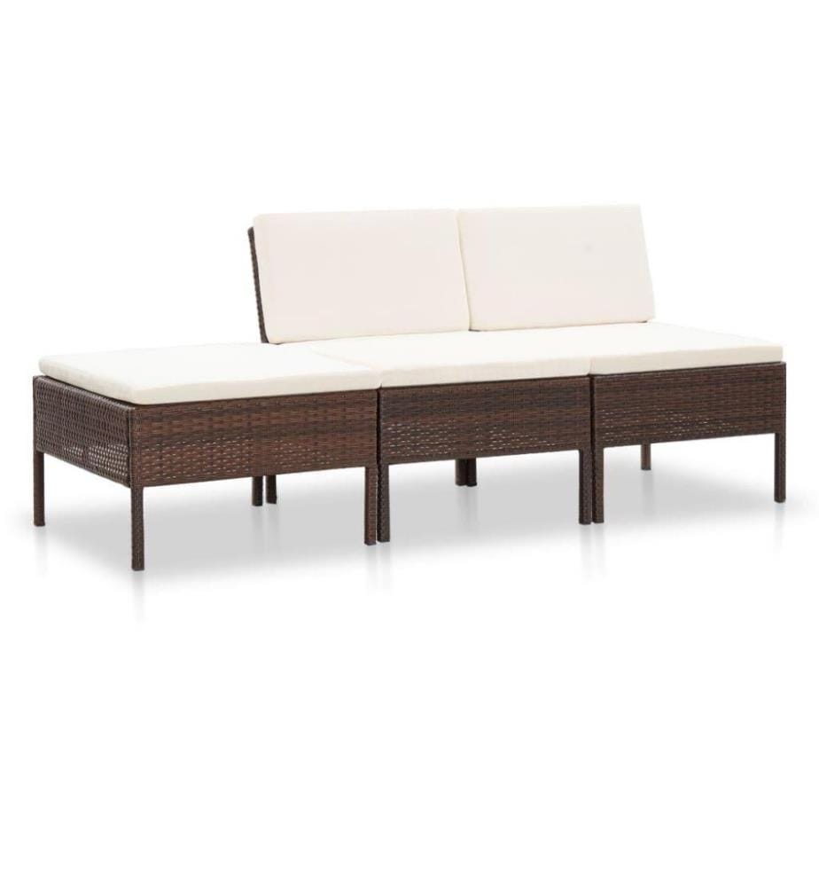 3-tlg. Garten-Lounge-Set mit Auflagen Poly Rattan Braun