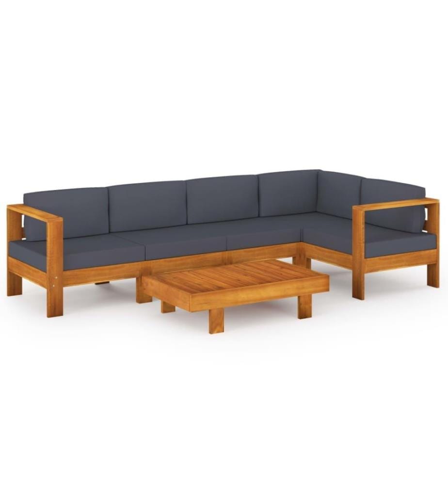 6-tlg. Garten-Lounge-Set mit Dunkelgrauen Auflagen Akazienholz