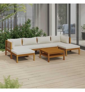 Salon de jardin 7 pcs avec coussin crème Bois d'acacia solide