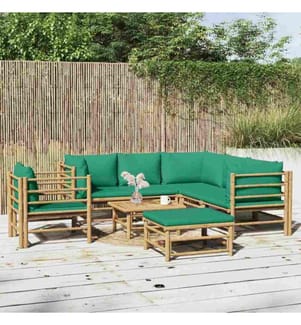 8-tlg. Garten-Lounge-Set mit Grünen Kissen Bambus