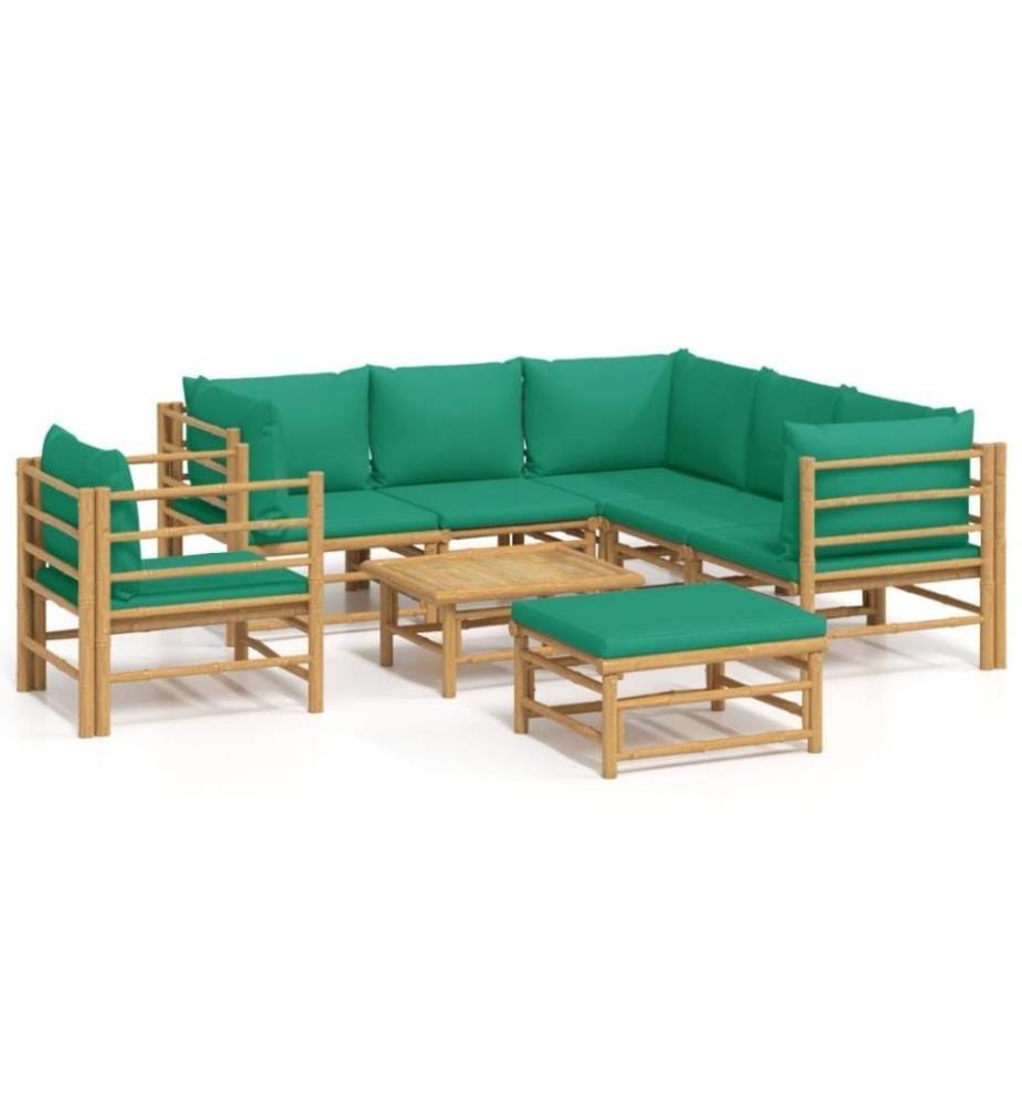 8-tlg. Garten-Lounge-Set mit Grünen Kissen Bambus