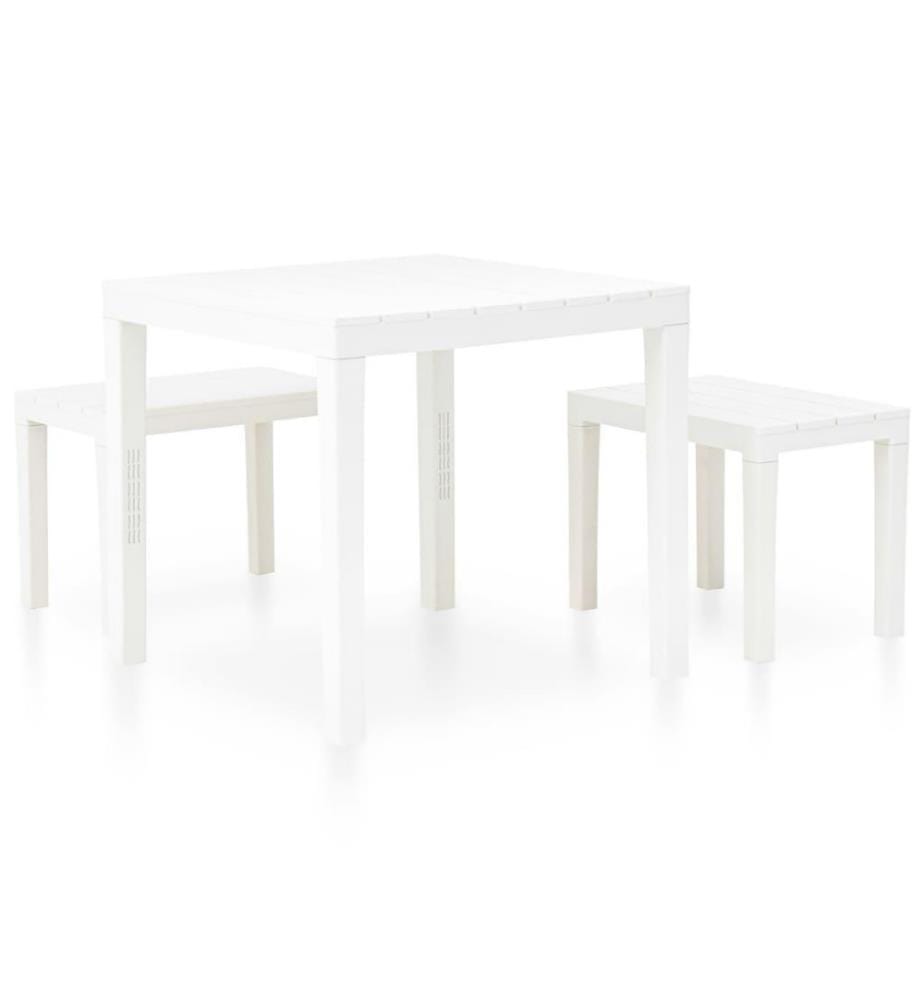 Gartentisch mit 2 Bänken Kunststoff Weiss