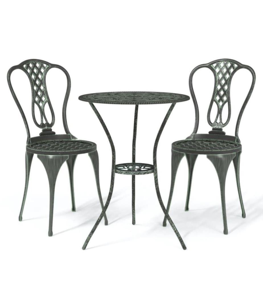 3-tlg. Bistro-Set Aluminiumguss Grün
