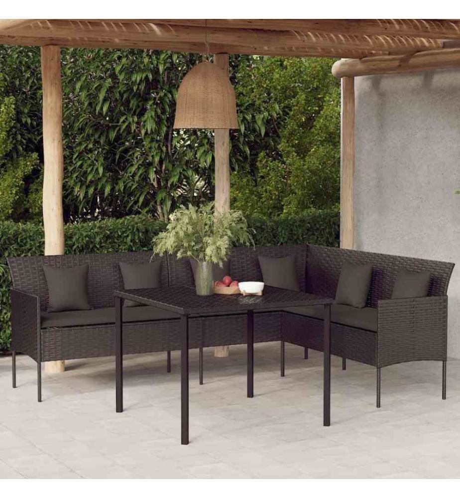 2-tlg. Garten-Essgruppe mit Kissen Schwarz Poly Rattan