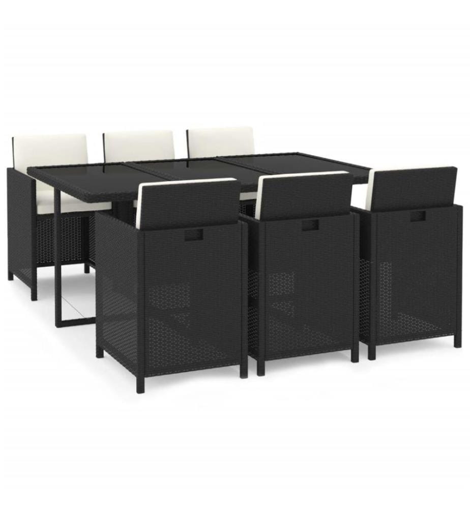 7-tlg. Garten-Essgruppe mit Kissen Poly Rattan Schwarz