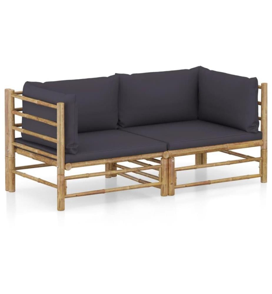 2-tlg. Garten-Lounge-Set mit Dunkelgrauen Kissen Bambus