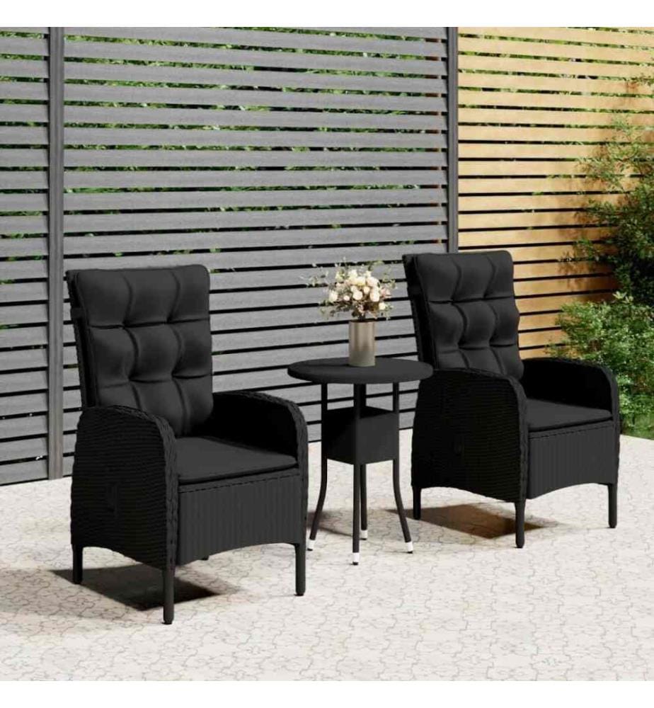 3-tlg. Garten-Bistro-Set Poly Rattan Schwarz