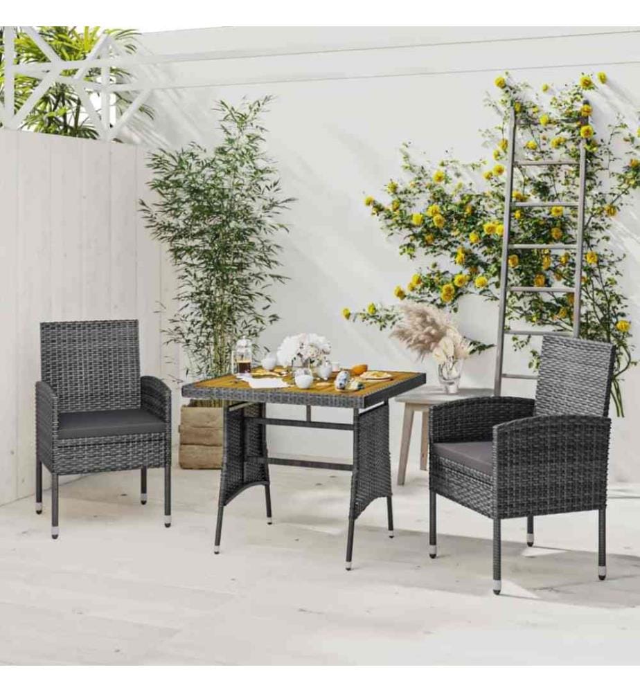 3-tlg. Garten-Essgruppe Poly Rattan Grau