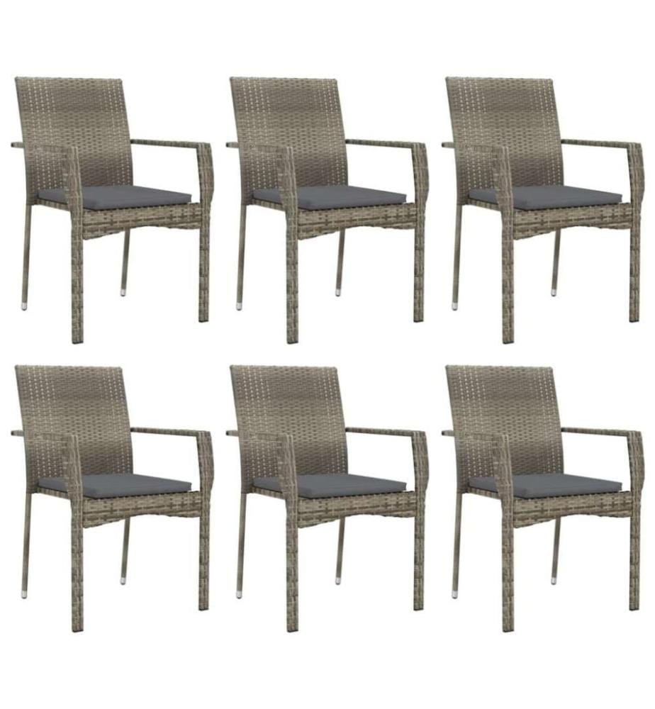 7-tlg. Garten-Essgruppe mit Kissen Grau Poly Rattan