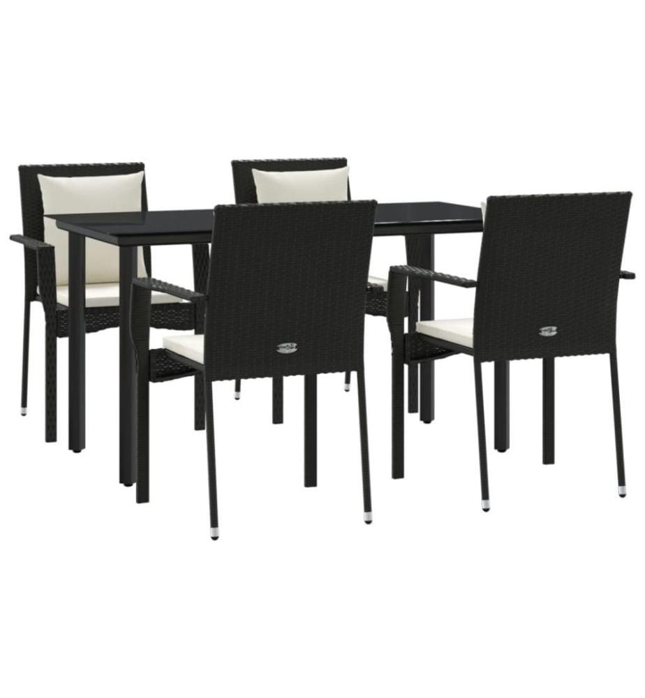 5-tlg. Garten-Essgruppe mit Kissen Schwarz Poly Rattan