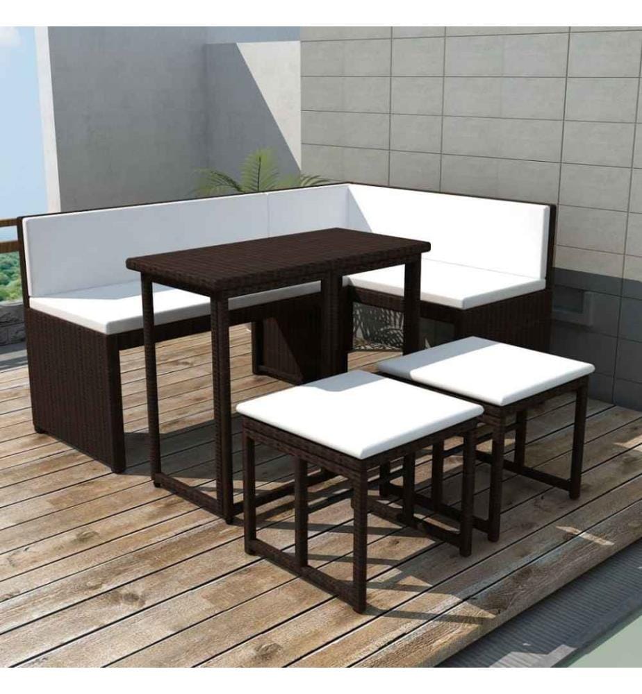 5-tlg. Garten-Essgruppe Stahl Poly Rattan Braun