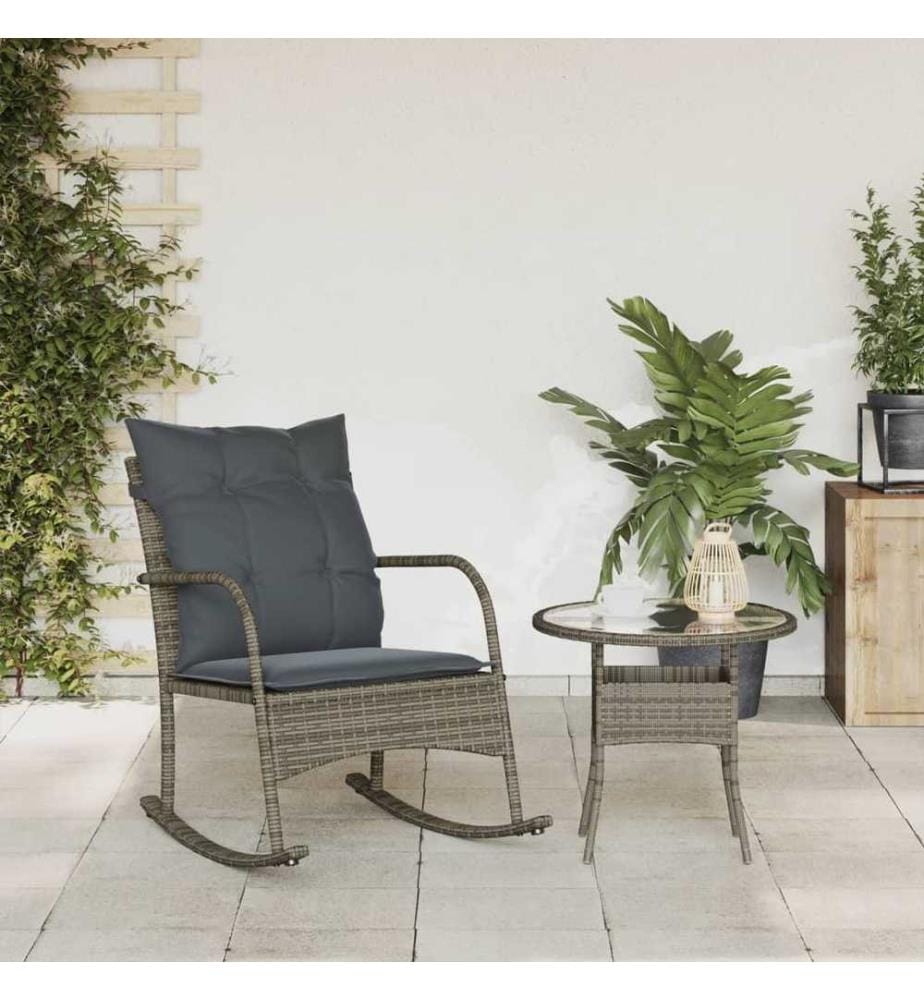 Garten-Schaukelstuhl mit Kissen Grau Poly Rattan