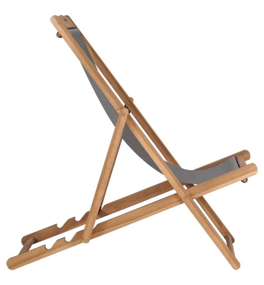Strandstuhl Klappbar Massivholz Teak Grau
