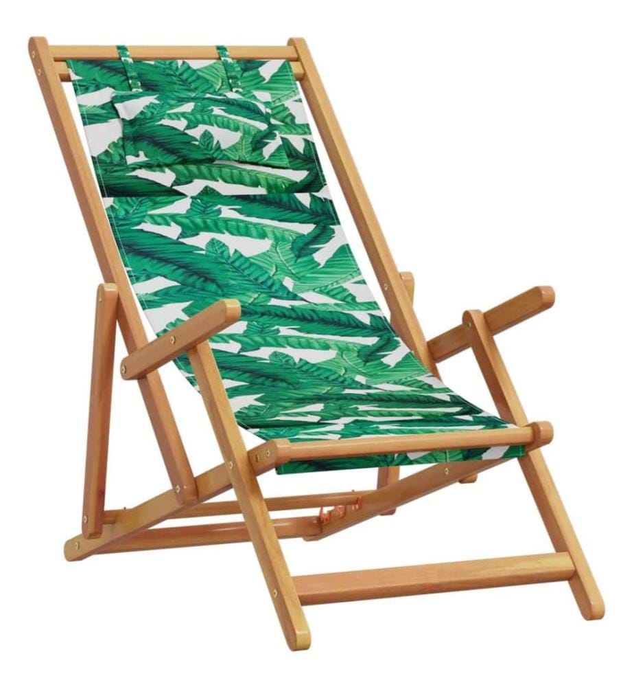 Strandstuhl Klappbar Blattmuster Massivholz Eukalyptus Stoff