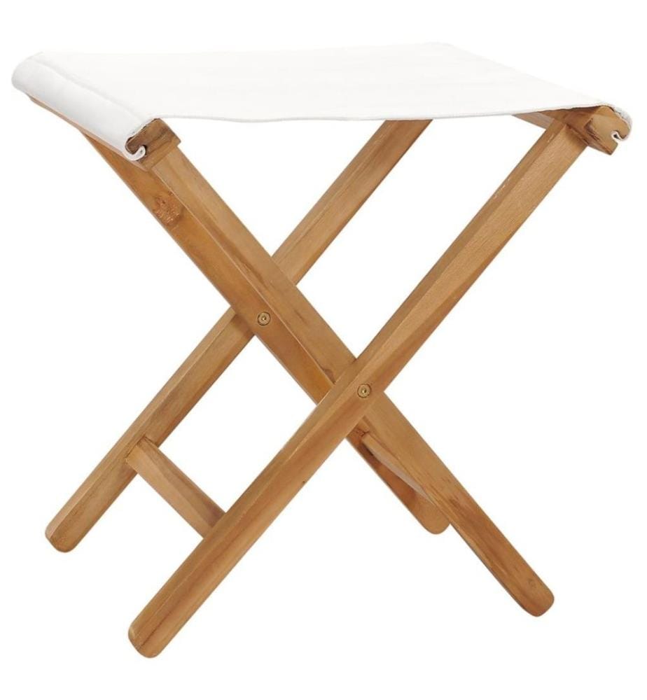 Klappstühle 2 Stk. Teak Massivholz und Stoff Cremeweiss