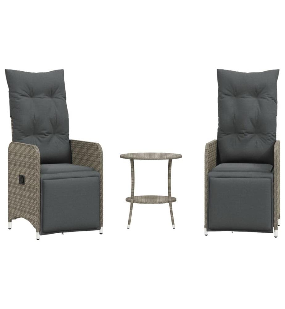 Outdoor-Lehnstühle 2 Stk. mit Tisch Grau Poly Rattan