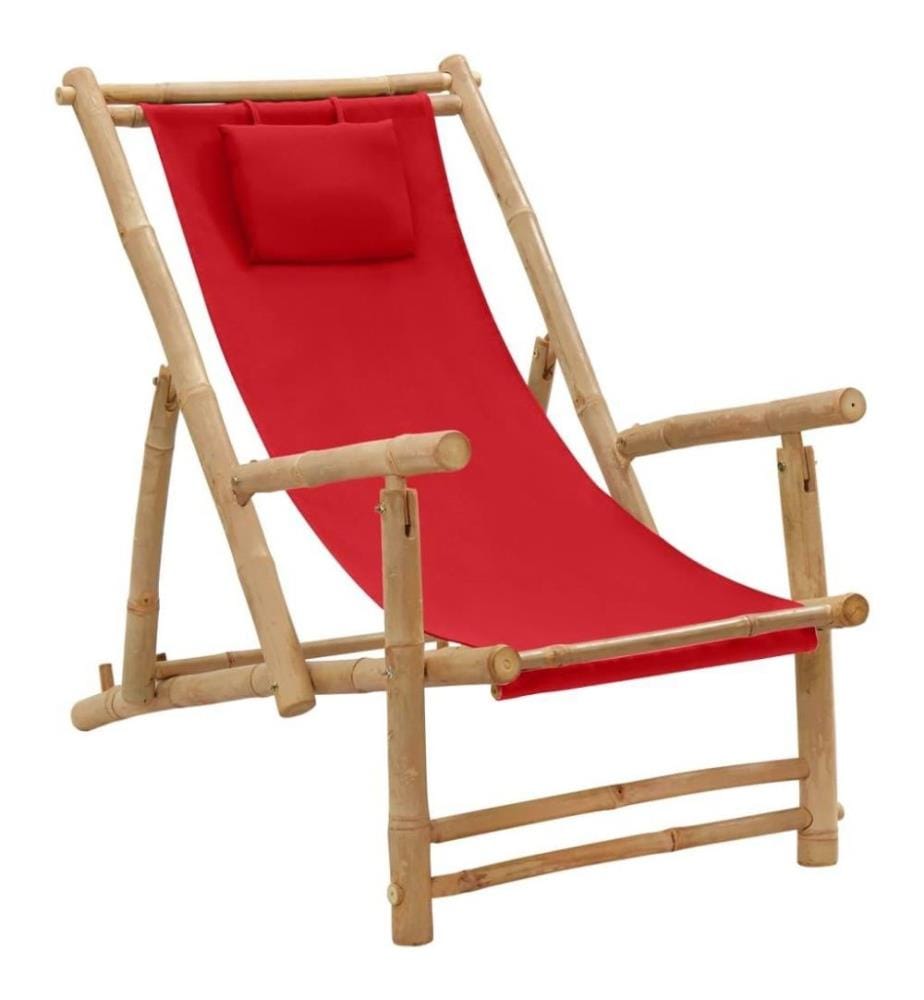 Liegestuhl Bambus und Canvas Rot
