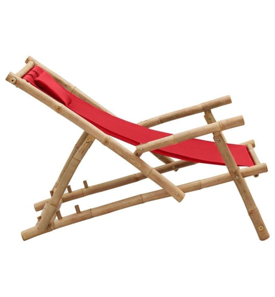 Liegestuhl Bambus und Canvas Rot