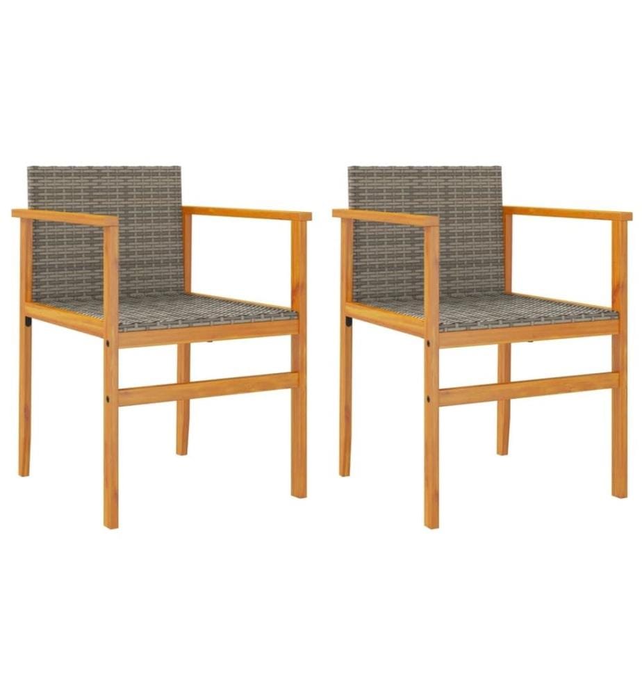 Gartenstühle 2 Stk. Grau Poly Rattan und Massivholz