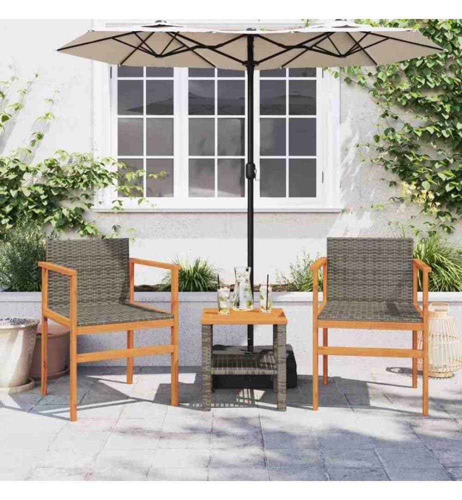 Gartenstühle 2 Stk. Grau Poly Rattan und Massivholz
