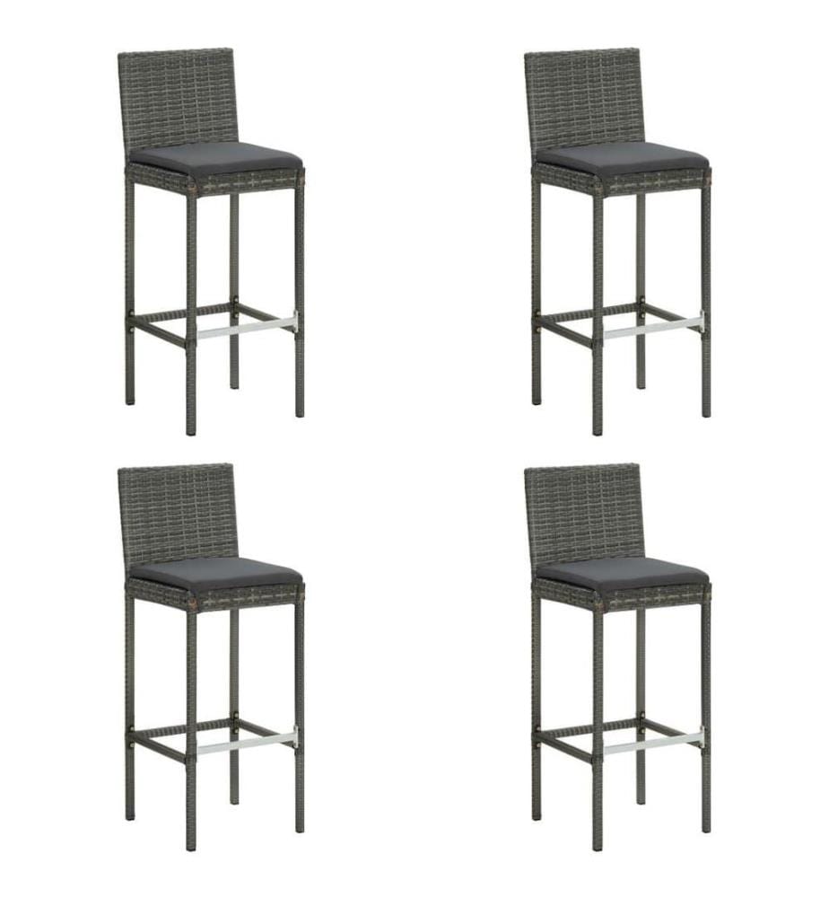 Garten-Barhocker mit Kissen 4 Stk. Grau Poly Rattan