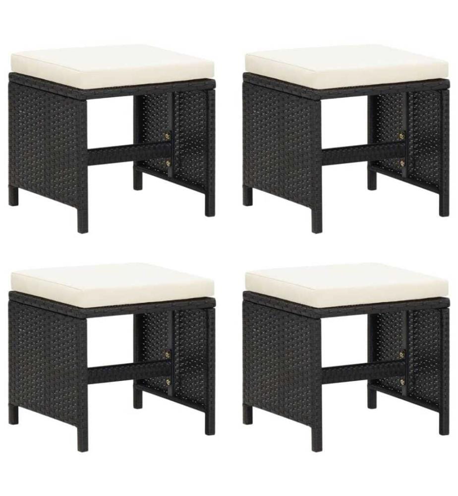 Gartenhocker 4 Stk. mit Sitzkissen Poly Rattan Schwarz