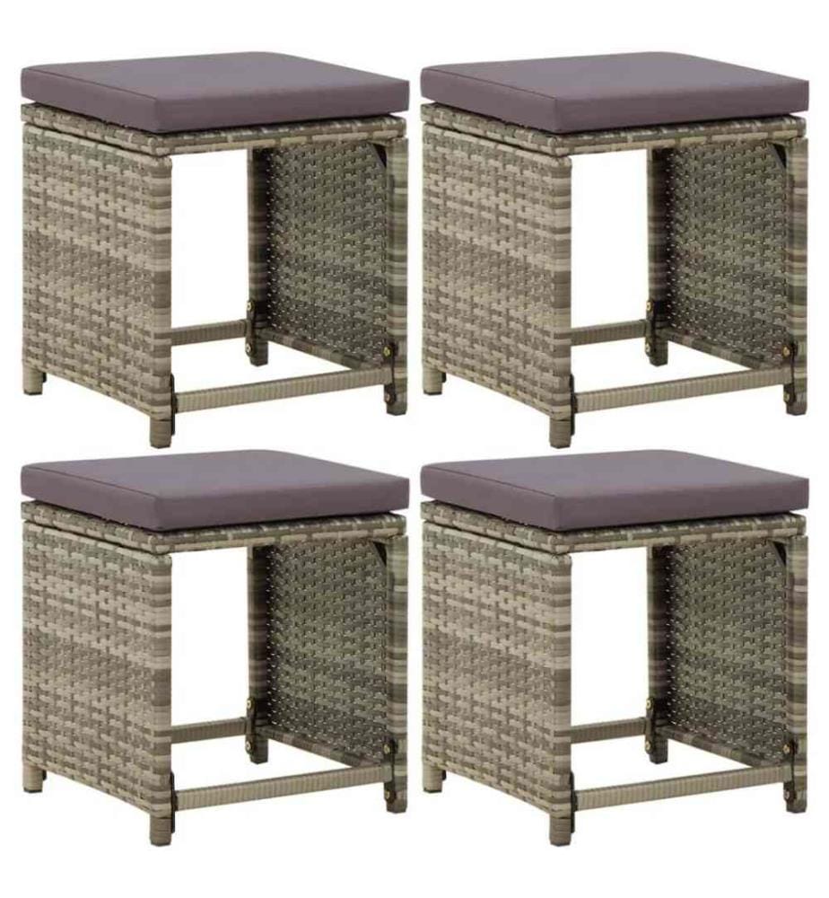 Gartenhocker 4 Stk. mit Kissen Poly Rattan Grau