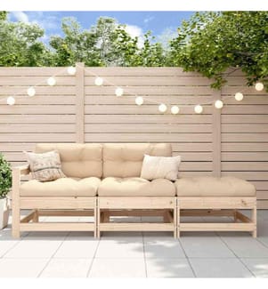 Salon de jardin 3 pcs avec coussins bois massif
