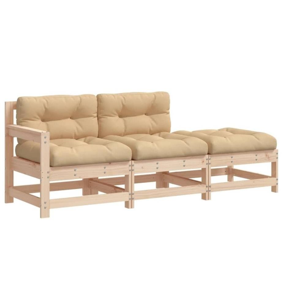 3-tlg. Garten-Lounge-Set mit Kissen Massivholz