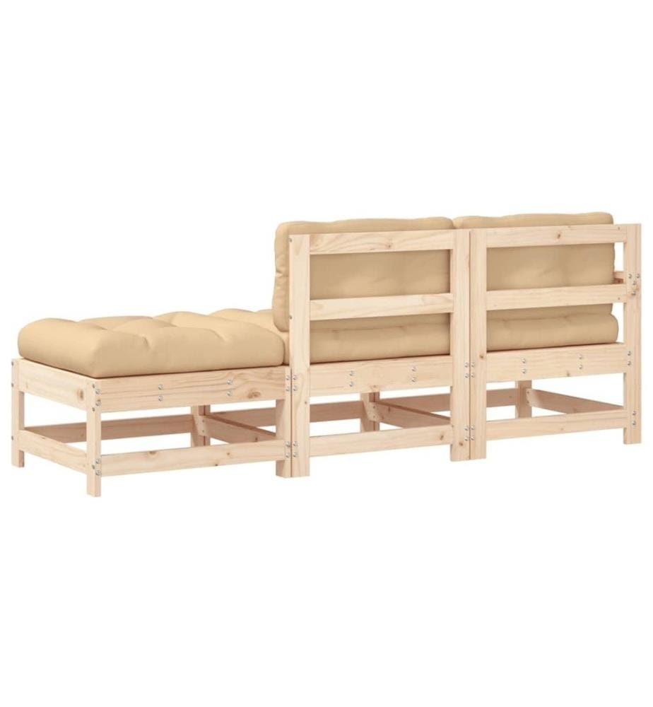 3-tlg. Garten-Lounge-Set mit Kissen Massivholz