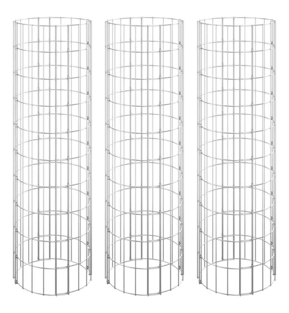 Lit surélevé à gabion circulaire 3pcs Acier galvanisé Ø30x100cm