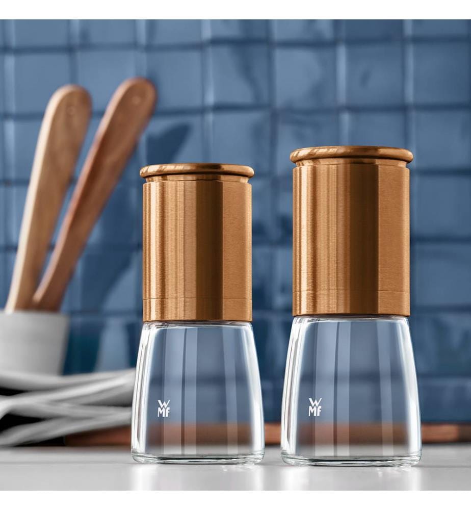 Set di 2 macinini per spezie, trasparente e bronzo