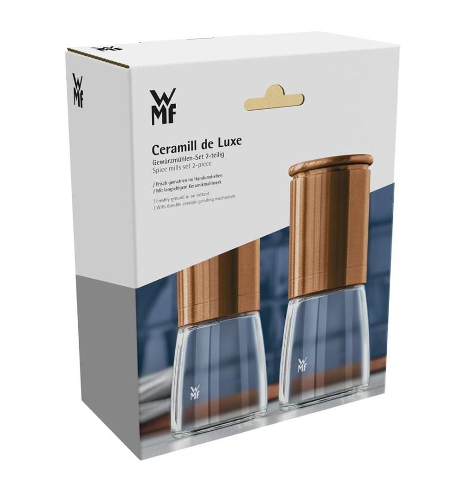 Set di 2 macinini per spezie, trasparente e bronzo