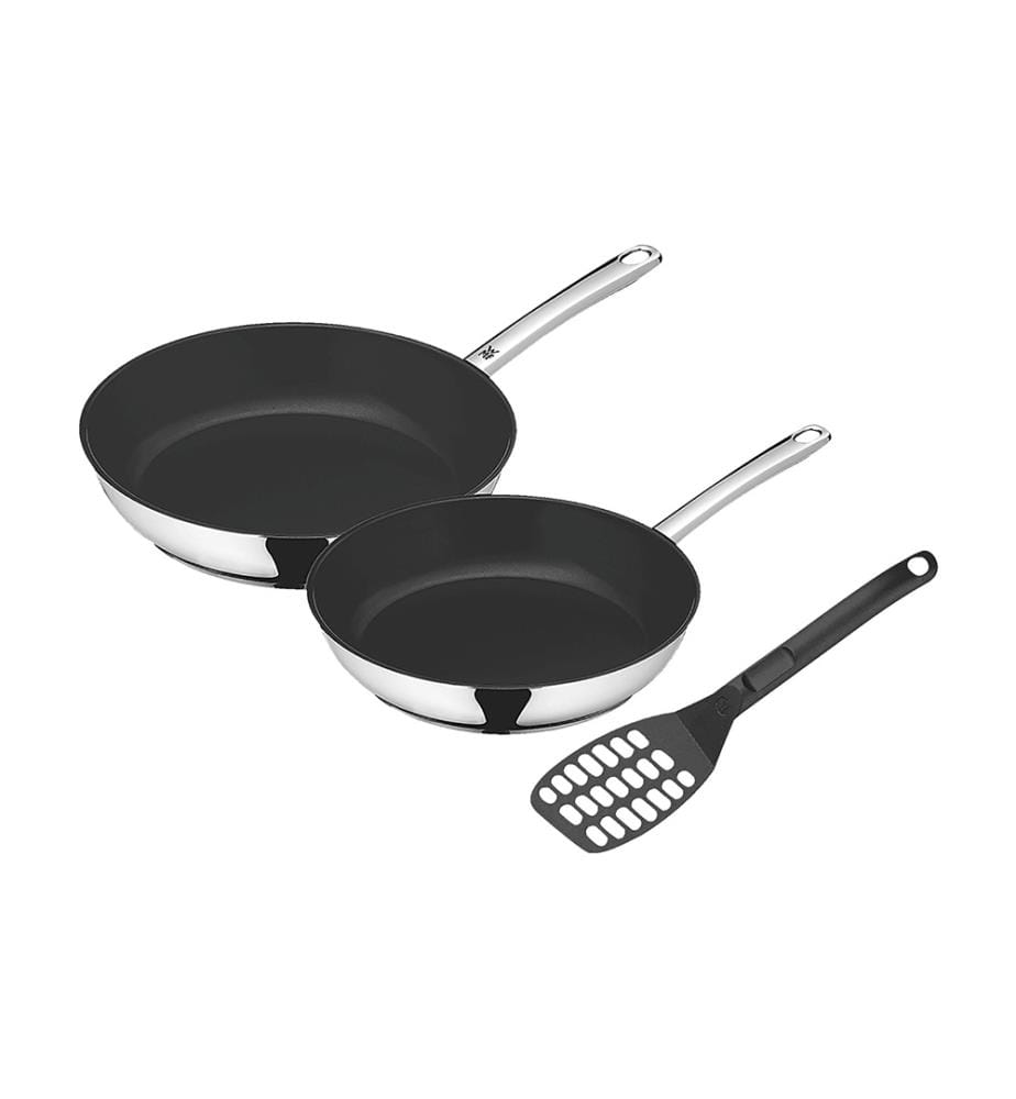 Set aus 2 Diamantpfannen & Pfannenwender, Silber