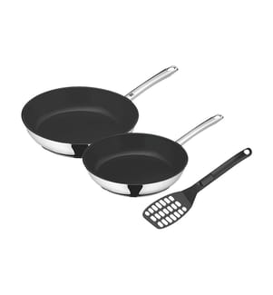 Set aus 2 Diamantpfannen & Pfannenwender, Silber