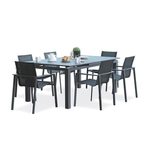 Miami set garden table with extension and 6 stacking armchairs - 7 pieces - Anthracite