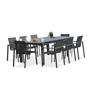 Miami set garden table with extension and 8 stacking armchairs - 9 pieces - Anthracite