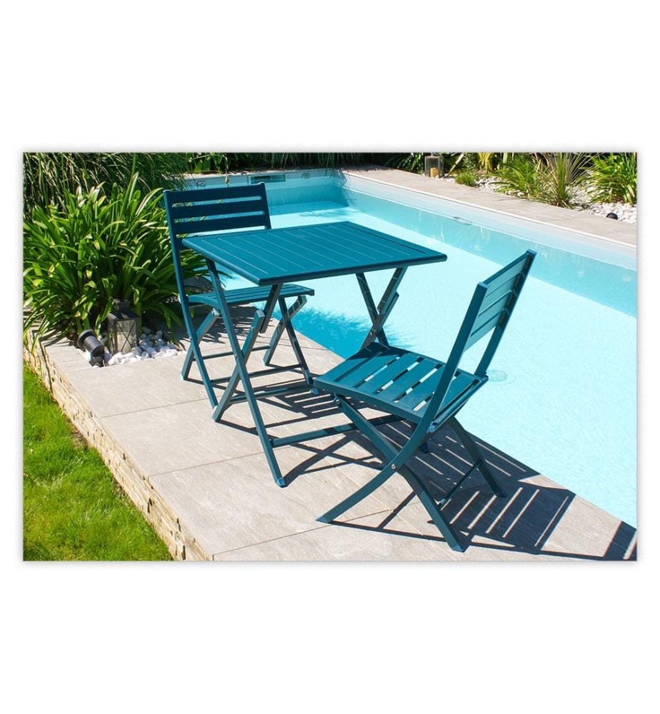 Lot de 2 Chaises de Jardin Pliante Marius en Aluminium - Bleu Canard