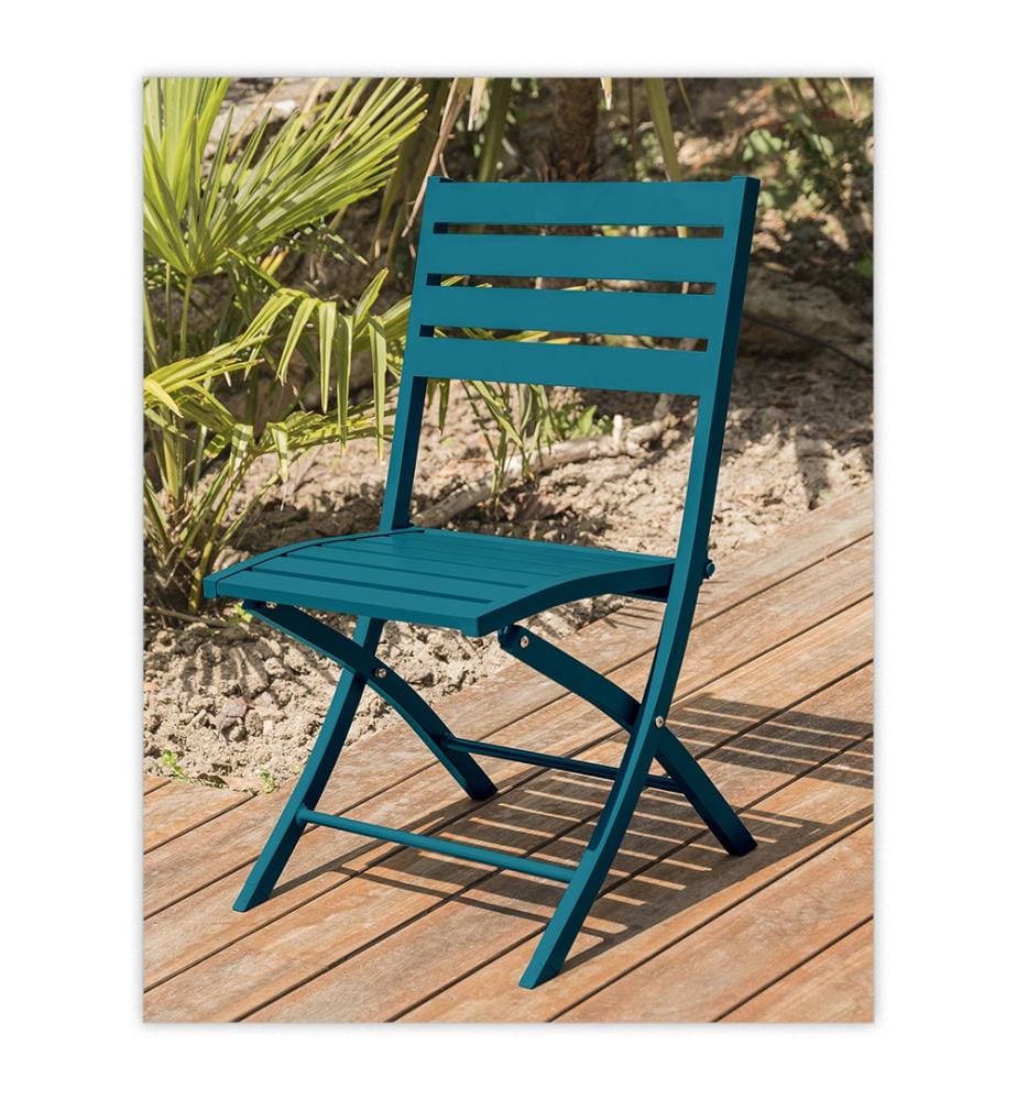 Lot de 2 Chaises de Jardin Pliante Marius en Aluminium - Bleu Canard
