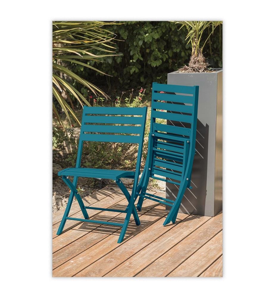 Lot de 2 Chaises de Jardin Pliante Marius en Aluminium - Bleu Canard