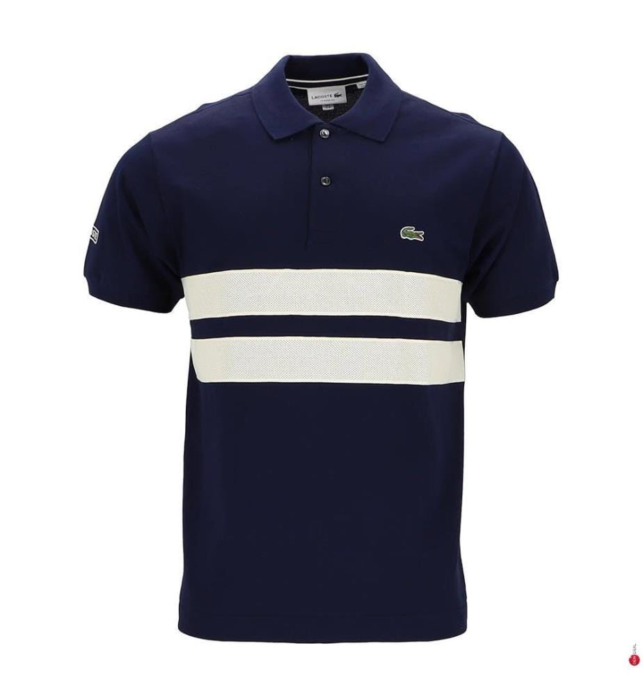 Polo L.12.12 Vestibilità classica Strisce a rete - Navy e bianco